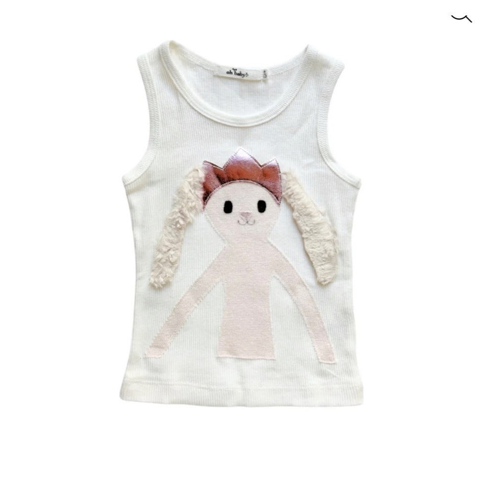 White Tank Top with Pink Bunny Design by Oh Baby! Size 6 to 12 m